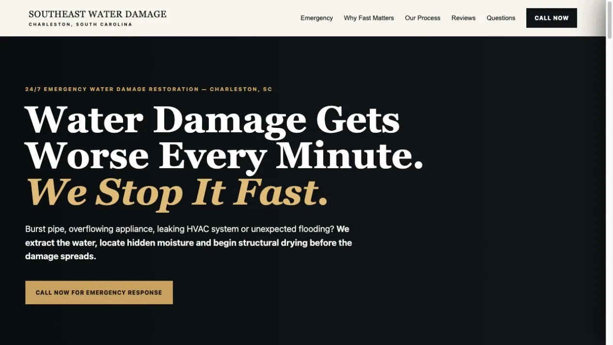 Screenshot of the Southeast Water Damage emergency restoration website